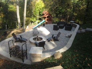 Patio with sitting area and firepit area